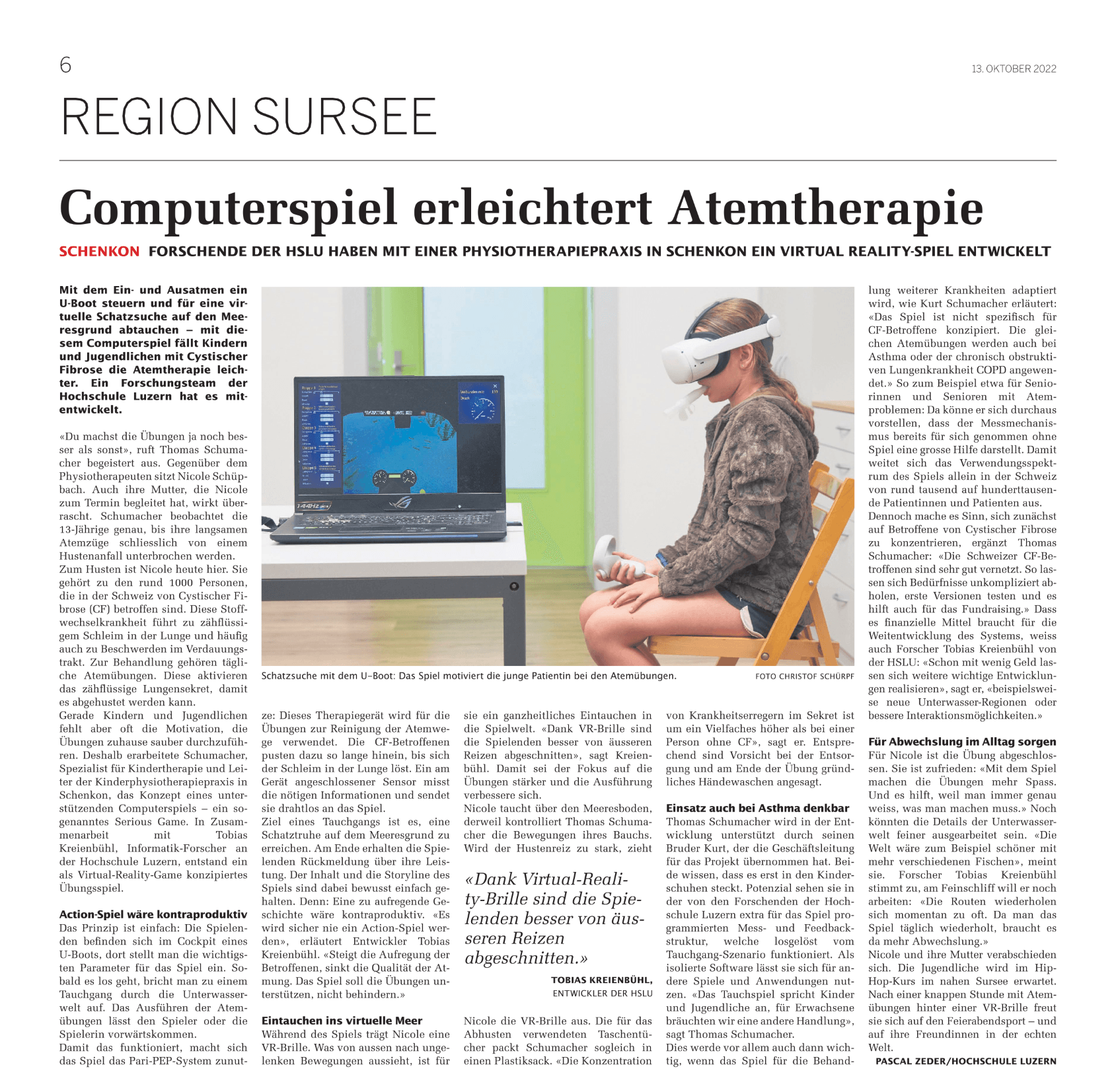 Das Atemgerät ist ein sogenanntes Pari-PEP-System und wird für die Übungen zur Reinigung der Atemwege verwendet. Im Spiel dient es als Controller Foto: Christof Schürpf / HSLU