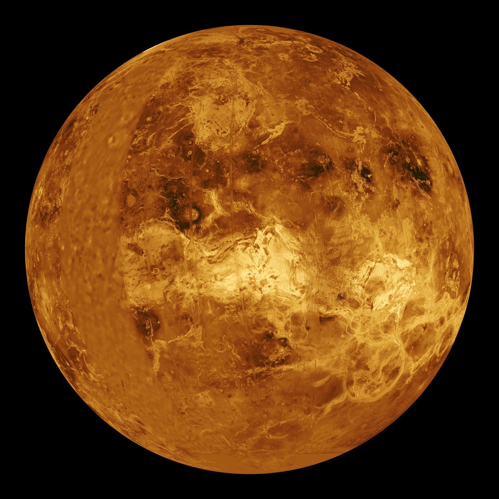 Radar-mapped global view of the surface of Venus