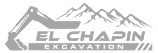 El Chapin Excavation logo with gray excavator and mountain graphic