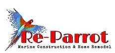 Logo with a parrot in flight and the words