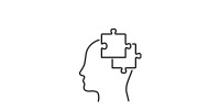 Side profile of a head outline with two interlocking puzzle pieces inside the brain area