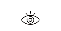 Black line-art eye icon with rays above it on a white background
