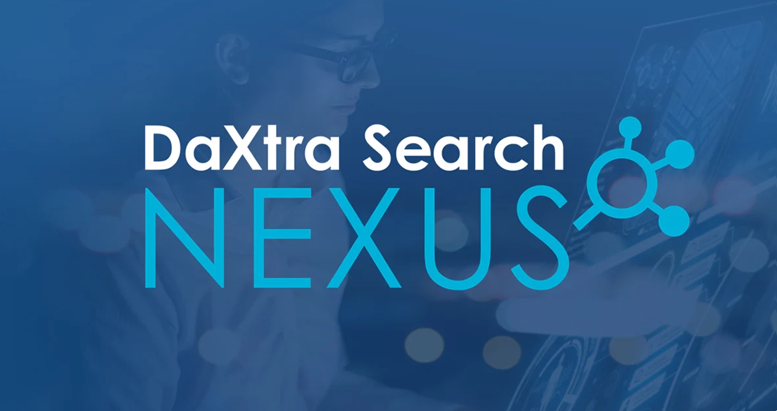 The daxtra search nexus logo is on a blue background