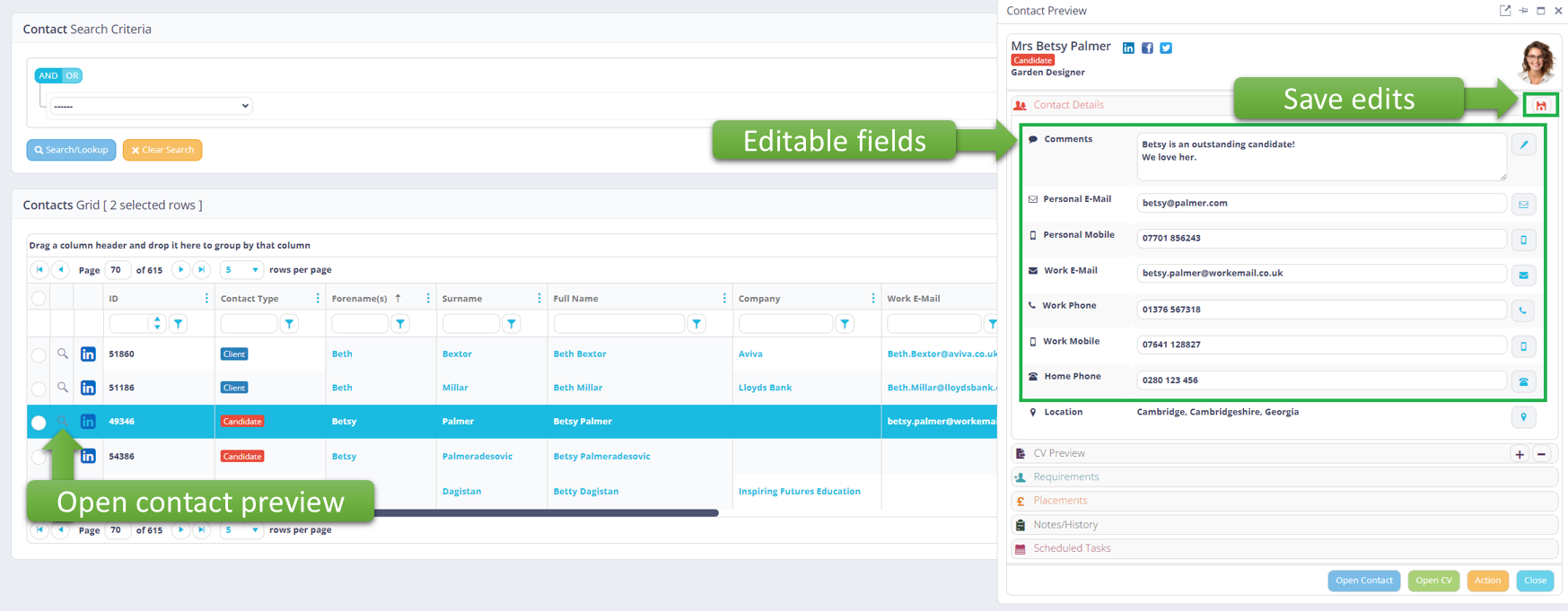 A screenshot of a web page with a green save edit button