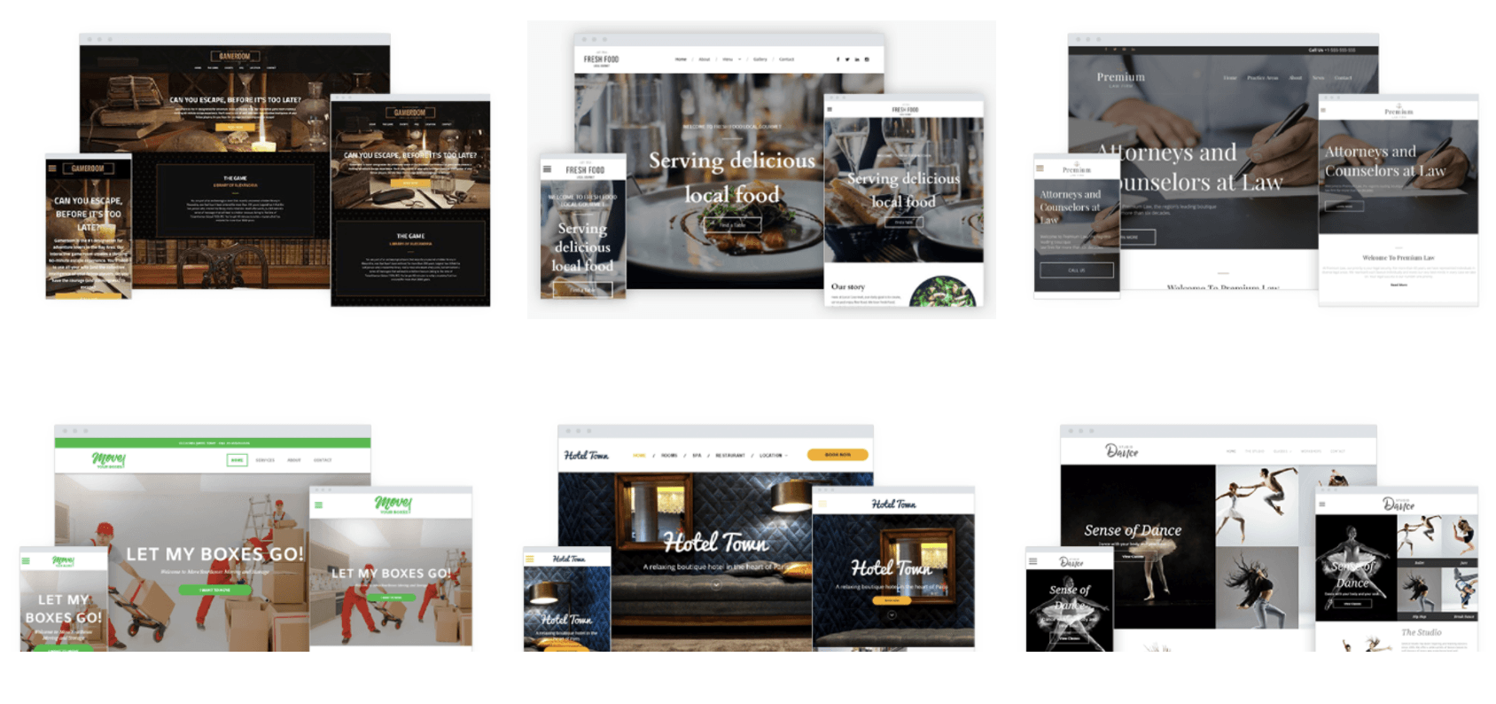 A collage of different types of websites on a white background.