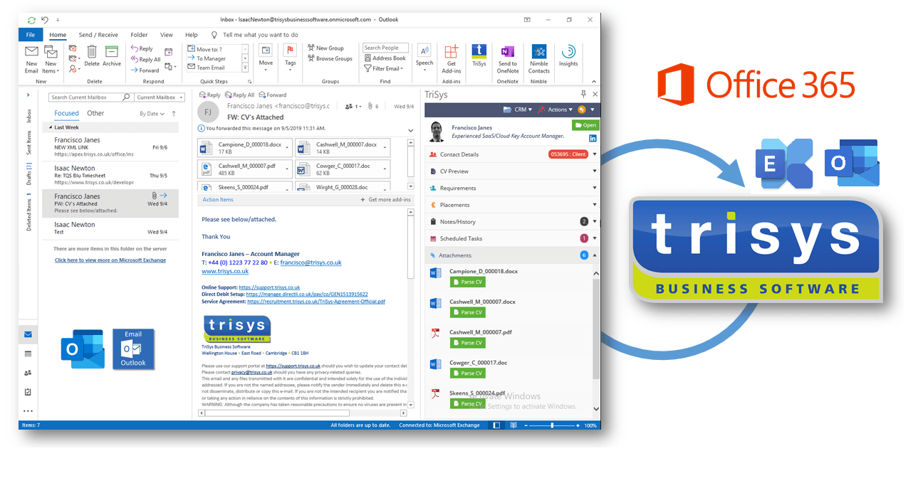 A computer screen with a trisys logo on it