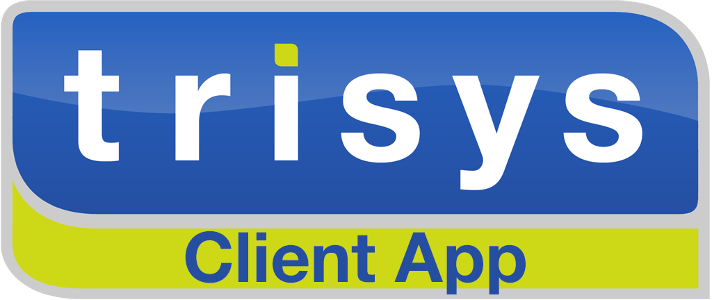 The logo for trisys client app is blue and green.