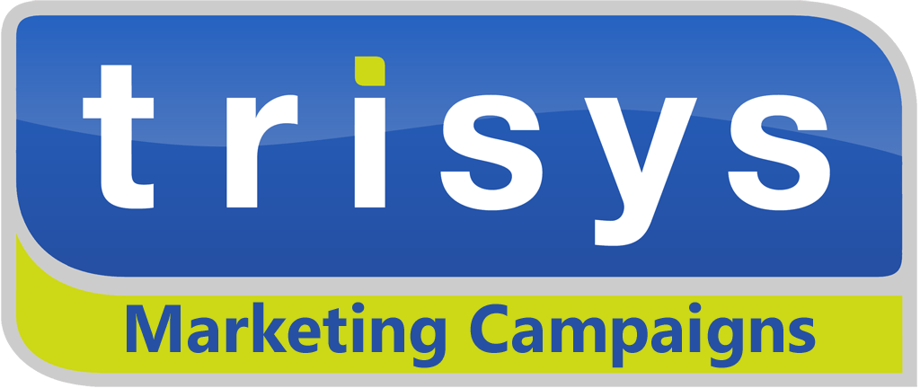A blue and green logo for trisys marketing campaigns
