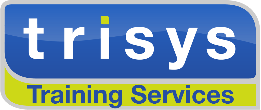 The logo for trisys training services is blue and yellow.