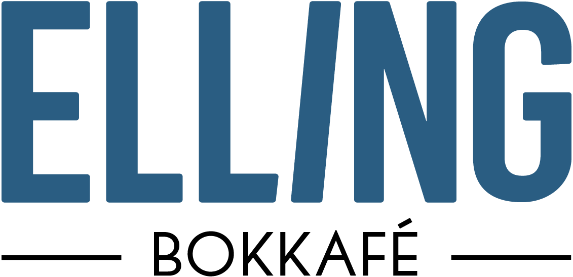 Blå «ELLING»-logo med «BOKKAFÉ» under på hvit bakgrunn