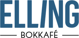 Blå «ELLING»-logo med «BOKKAFÉ» under på hvit bakgrunn