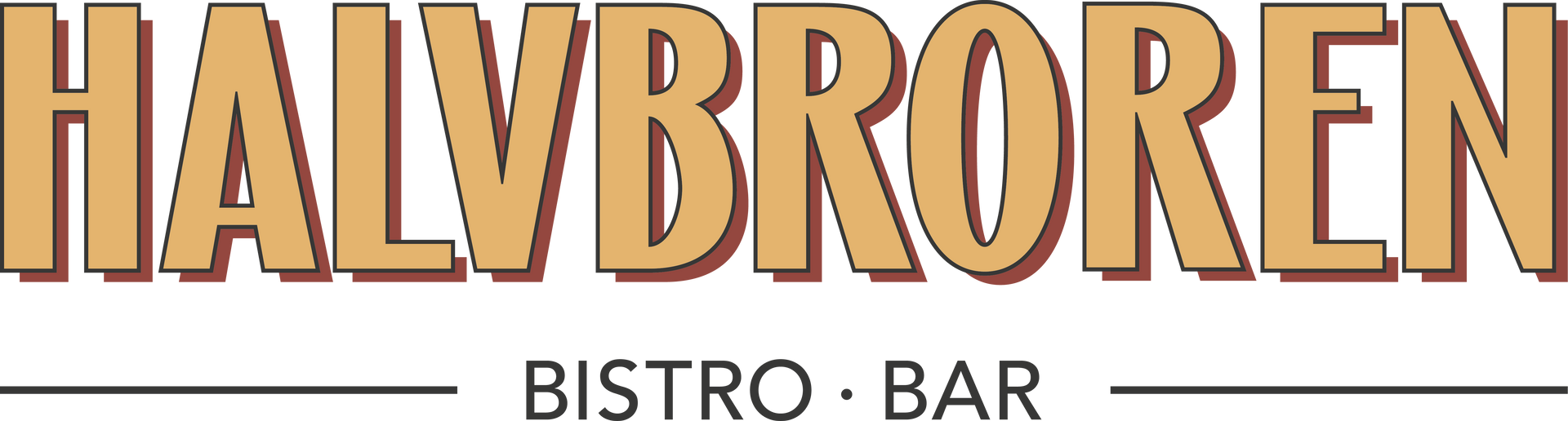 HALVBROREN BISTRO • BAR-logo i gull og svart tekst på hvit bakgrunn