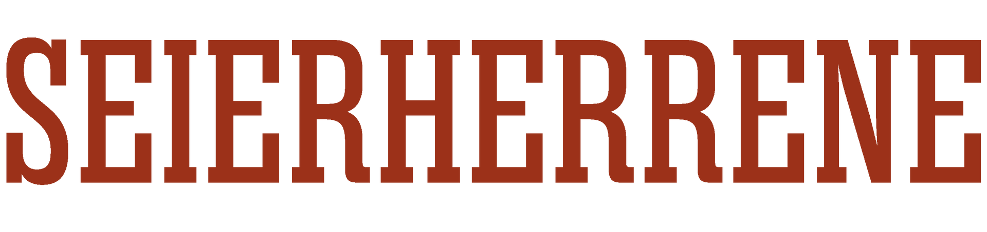 SEIERHERRENE-logo med fet skrift i røde store bokstaver på hvit bakgrunn