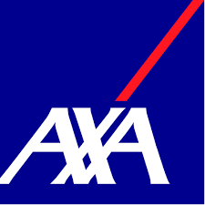 Logo AXA in bianco su sfondo blu con una striscia diagonale rossa