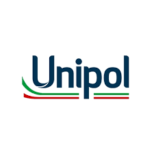 Logo Unipol in blu scuro con strisce di sottolineatura verdi e rosse su sfondo bianco.