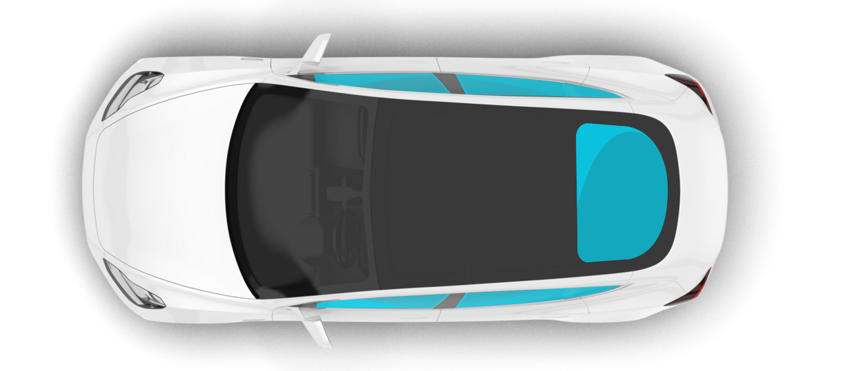 A white tesla model s with red windows