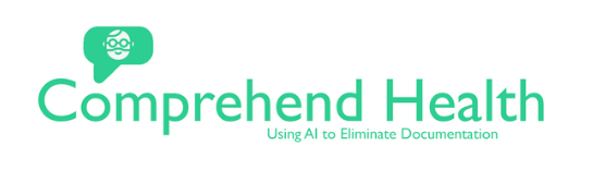 A logo for comprehend health with a speech bubble