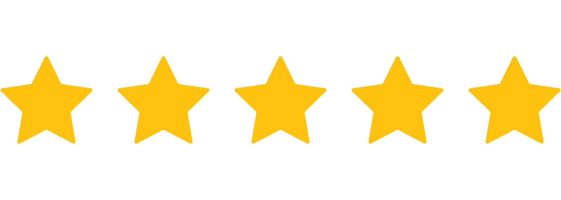 A row of five yellow stars on a white background.