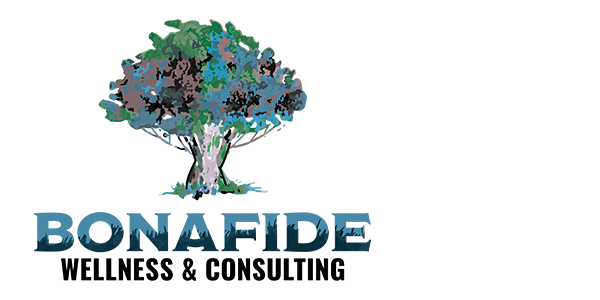 The logo for bona fide wellness and consulting has a tree on it.