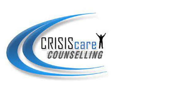 A blue and white logo for crisiscare counseling.