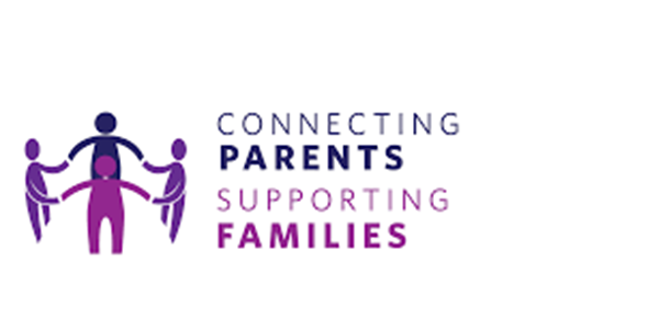 The logo for connecting parents supporting families shows a group of people holding hands.