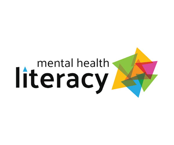 A logo for mental health literacy with colorful triangles