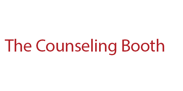 The logo for the counseling booth is red on a white background.