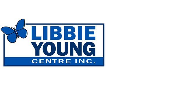 The logo for libbie young centre inc. has a blue butterfly on it.