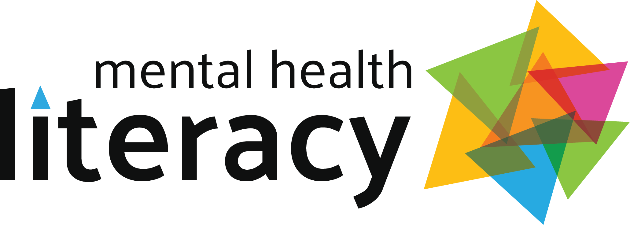 A logo for mental health literacy with colorful triangles