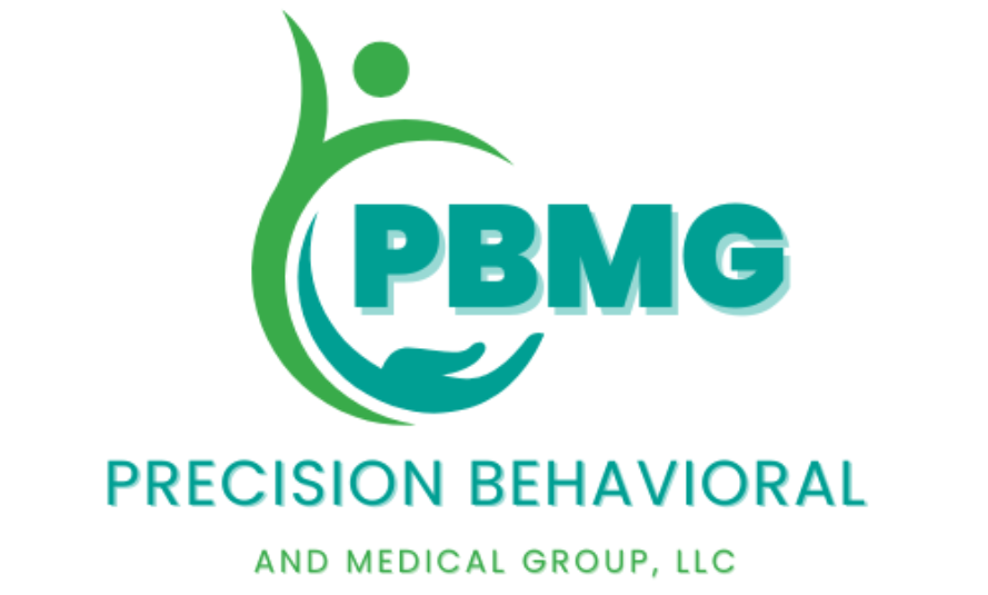 Logo for Precision Behavioral and Medical Group: green figure embracing