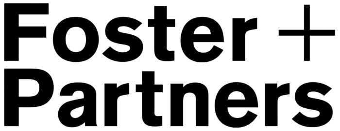 The logo for foster + partners is black and white.