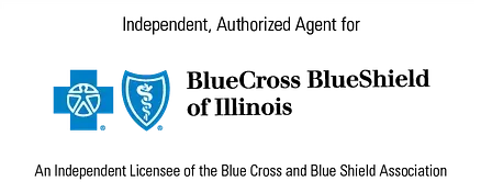 BlueCross BlueShield of Illinois logo with text “Independent, Authorized Agent for” above and license notice below