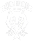 Faint wolf-head emblem with crossed guns and a banner reading &ldquo;Howlin&rsquo; for HXL,&rdquo; in light gray outline.