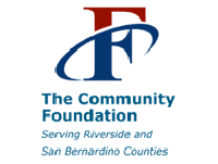 Logo for The Community Foundation, serving Riverside and San Bernardino Counties, with a red 