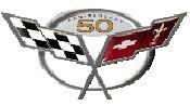 50th Anniversary Corvette emblem with crossed flags, checkered and red, and the number 50 in the center.