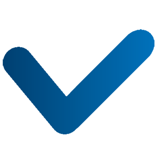 A thick, blue checkmark icon with rounded edges.