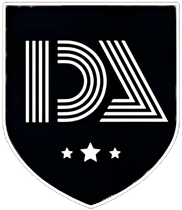 Black shield logo with white
