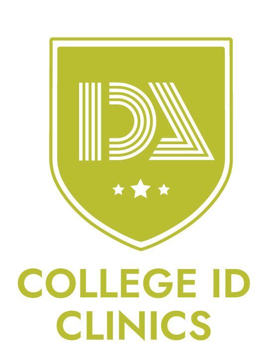 Logo for College ID Clinics: green shield with