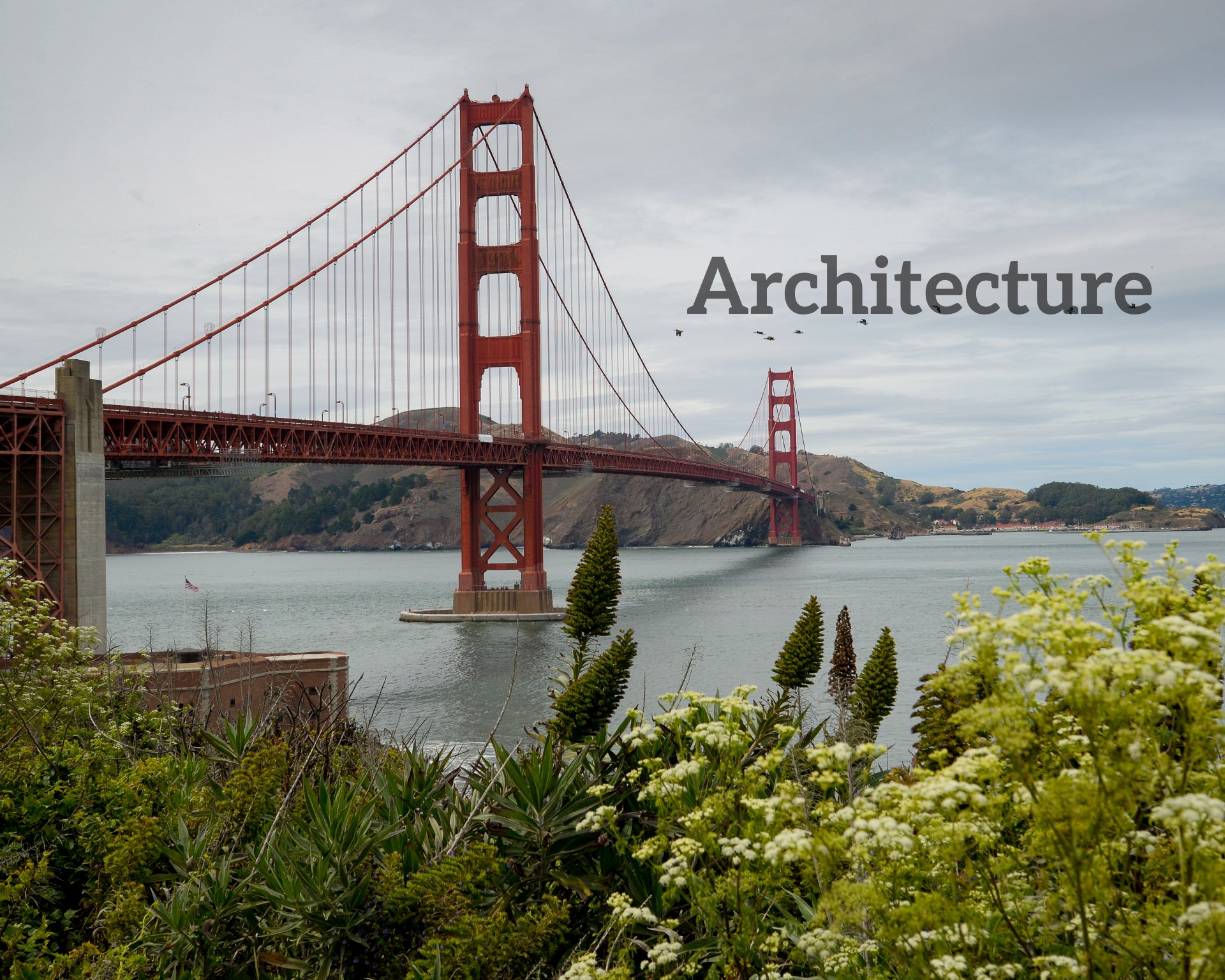 A bridge over a body of water with the word architecture above it