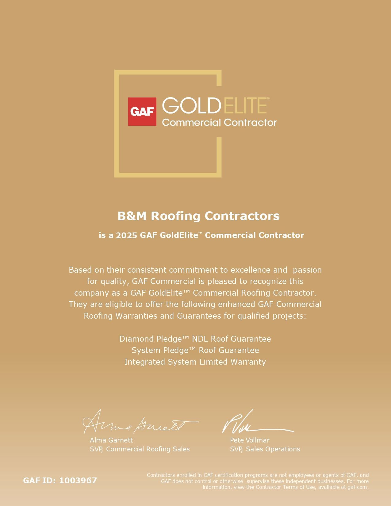 GAF Certificate
