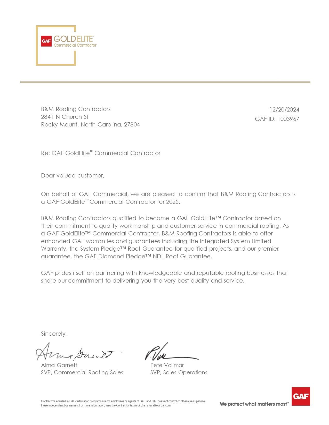 GAF Letter