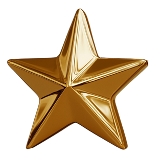 Shiny gold five-pointed star on a white background