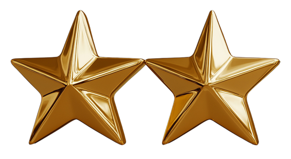 Two shiny gold stars side by side on a white background