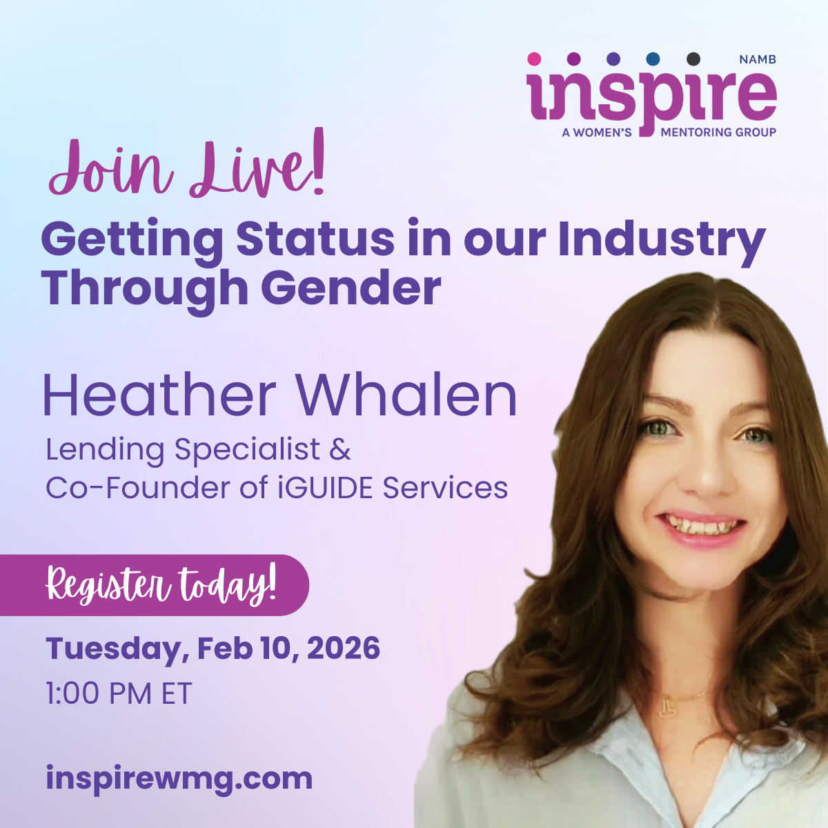 Join Live! “Getting Status in our Industry Through Gender” with Heather Whalen, Feb. 10, 2026