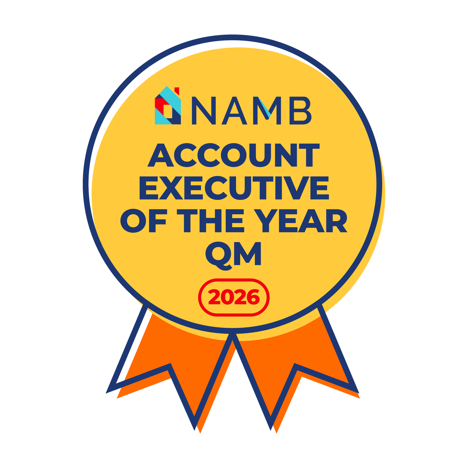 NAMB Account Executive of the Year QM 2026 award ribbon badge in yellow and orange