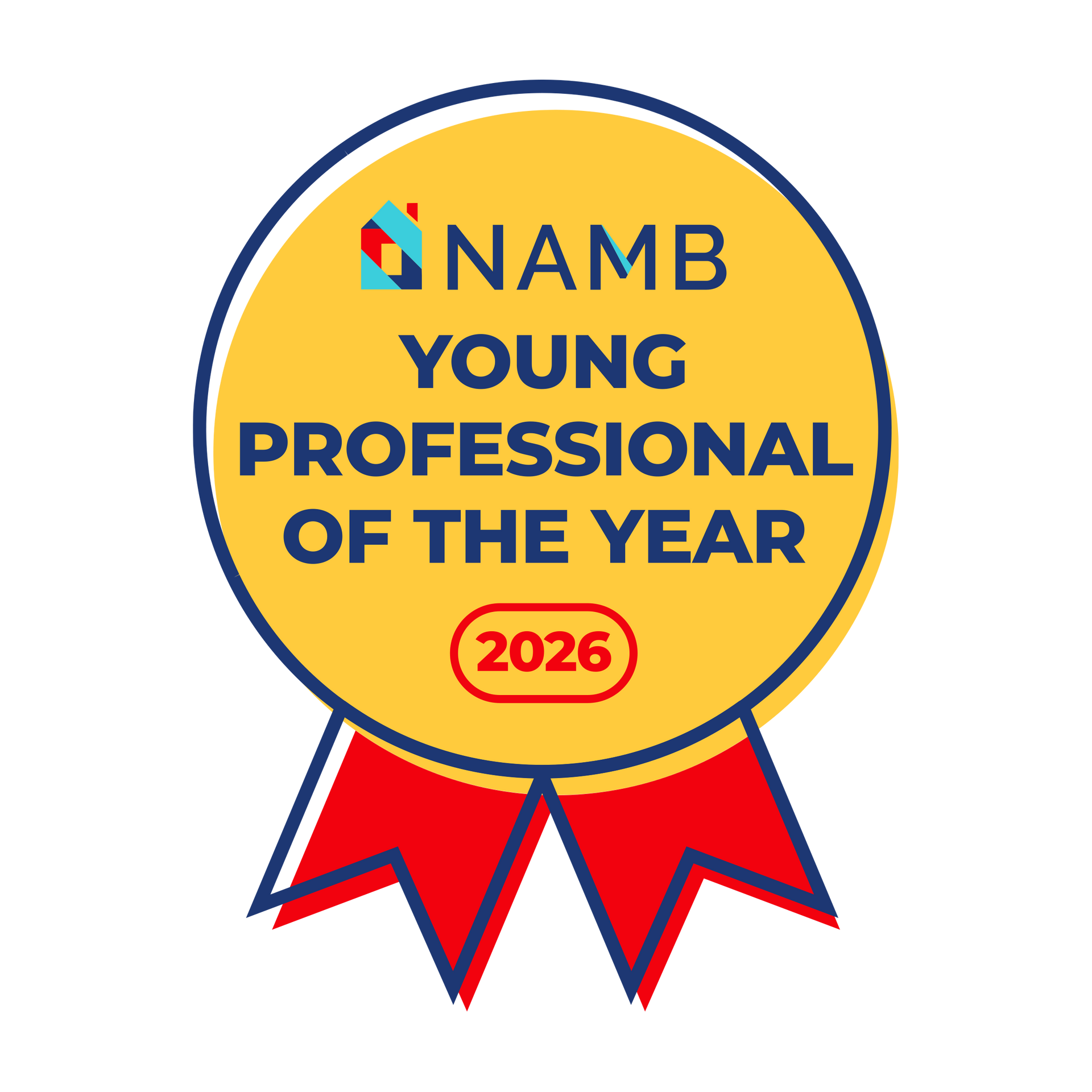 NAMB Young Professional of the Year 2026 award ribbon emblem in yellow, blue, red, and white