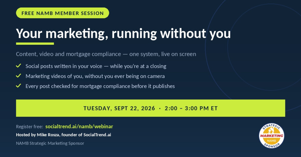 Webinar promo for brokers adding reverse mortgages, with blue date badge and handshake photo.