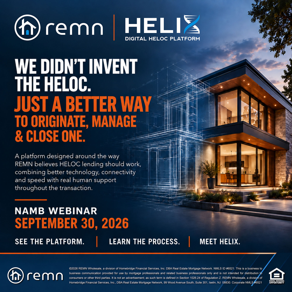 Webinar promo for brokers adding reverse mortgages, with blue date badge and handshake photo.