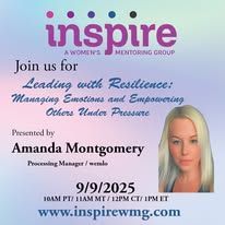 Inspire Women’s Mentoring Group event flyer with Amanda Montgomery and leadership workshop details