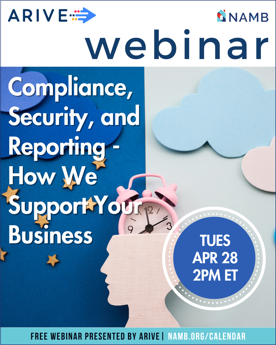 Webinar poster: Compliance, Security, and Reporting—How We Support Your Business; Apr 28, 2 PM ET